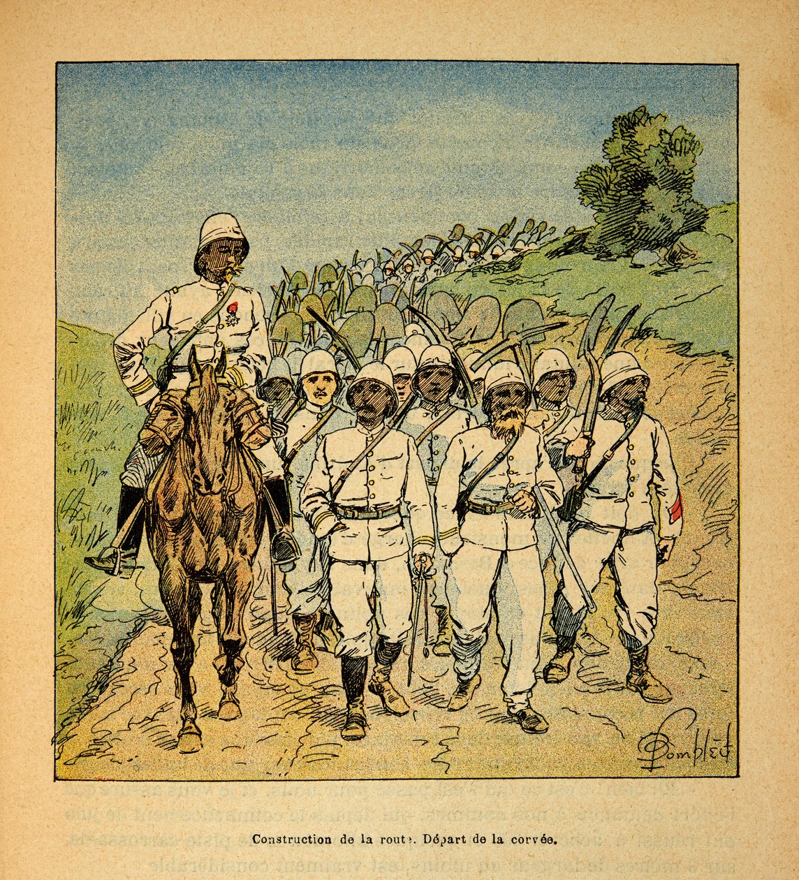 De oorlog in Madagaskar - Anecdotische geschiedenis van de Franse expedities van 1885-1895 door Henri Galli, geïllustreerd door Louis Bombled: Aanleg van een weg in Madagaskar, begin van de corvee door Louis Charles Bombled
