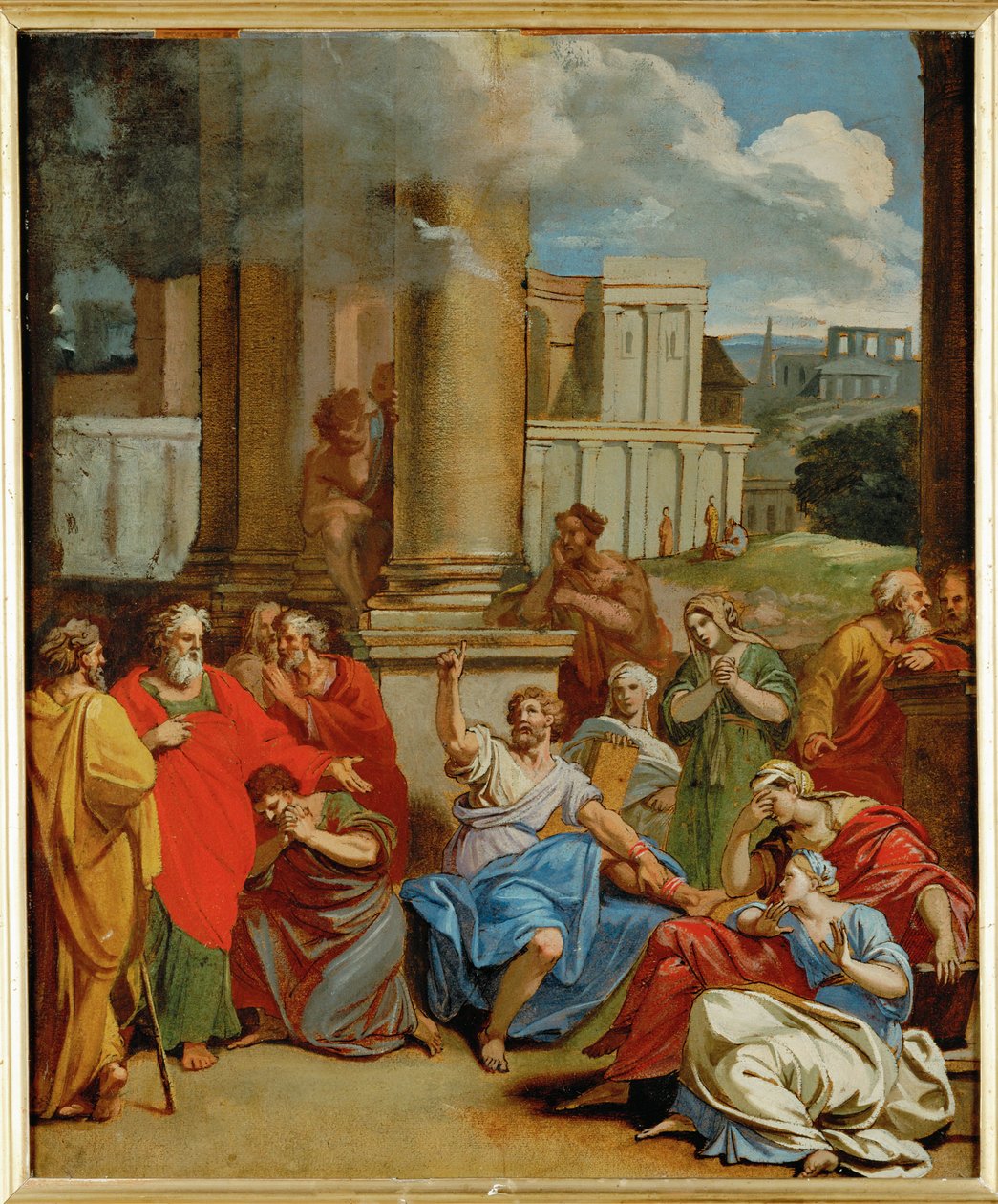 De profeet Agabus voorspelt Sint Paulus wat hij moet doorstaan in Jeruzalem (schilderij op doek) door Louis Cheron