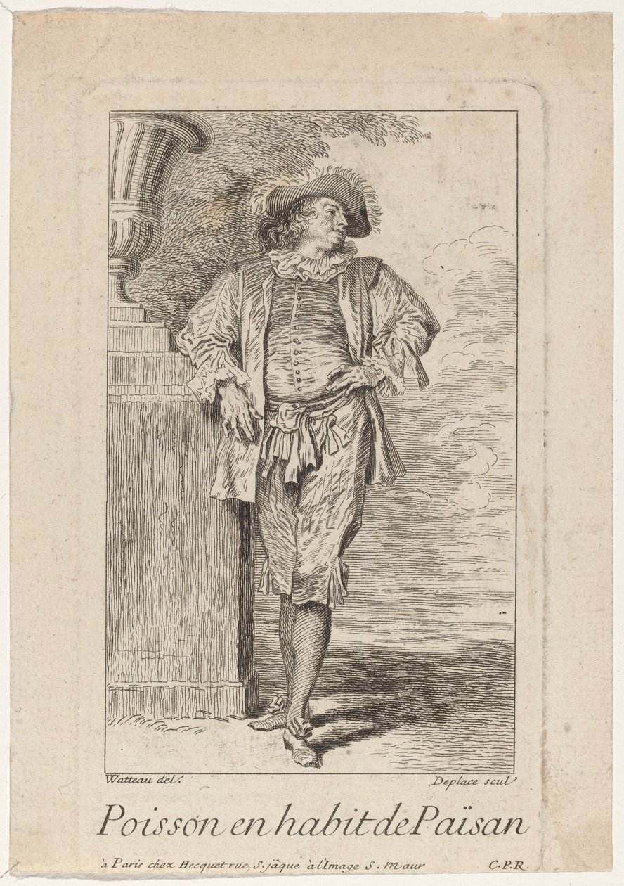 Vis in Boerenkleding door Louis Deplaces after Antoine Watteau