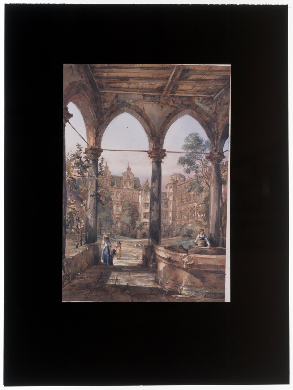 De binnenplaats van het kasteel van Heidelberg door Louis Desire Thienon