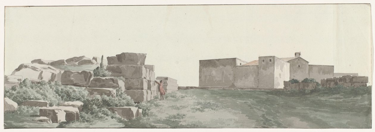 Profiel van de binnenmuren en buitenmuren van de oude stad Manduria (Voyage en Italie, en Sicile et à Malte - 1778) door Louis Ducros