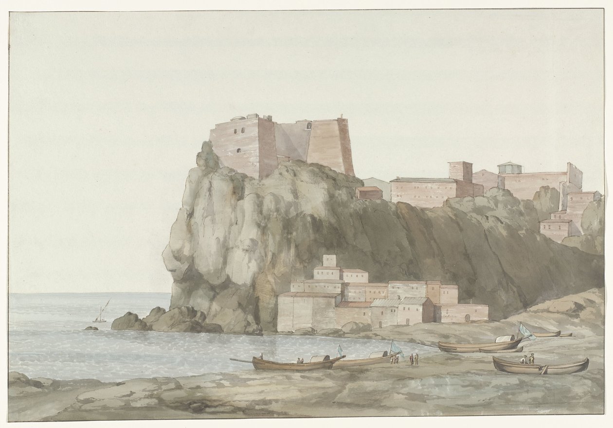 Rots en stad Scilla in de regio Calabrië aan de westkust door Louis Ducros