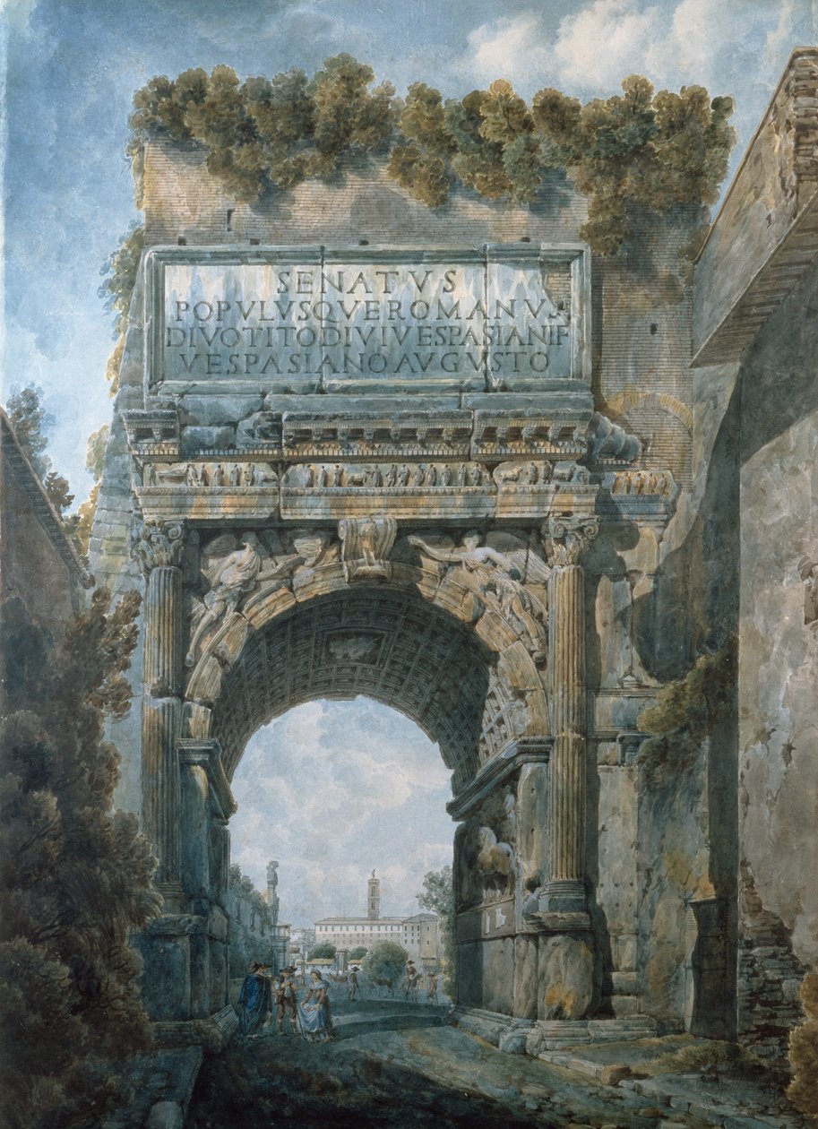 De Boog van Titus, Rome (aquarel) door Louis Ducros