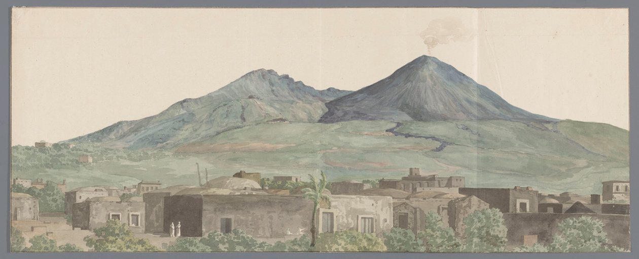 Vesuvius gezien vanaf Portici met lavastromen uit 1777, 1771 en 1731 door Louis Ducros