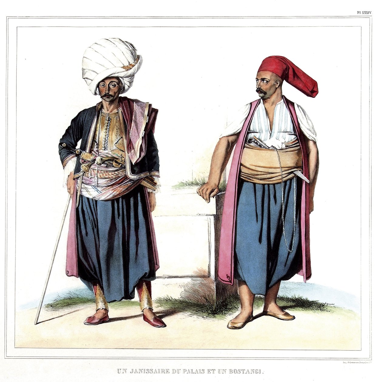 Een Janitsaar van het paleis en een bostangi (tuinman van het serail). in 
