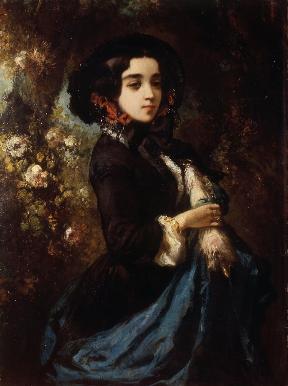 Portret van een dame, ca. 1860-65 (olieverf op doek) door Louis Eugene Gabriel Isabey