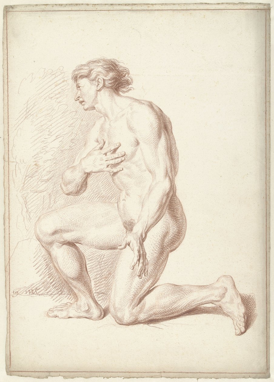 Mannelijk naakt, knielend, naar links door Louis Fabritius Dubourg