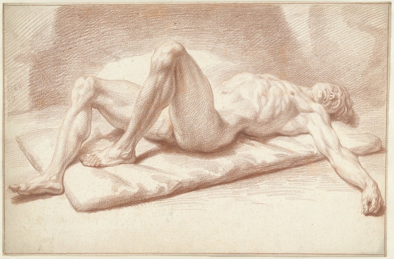 Mannelijk naakt, liggend op de rug door Louis Fabritius Dubourg