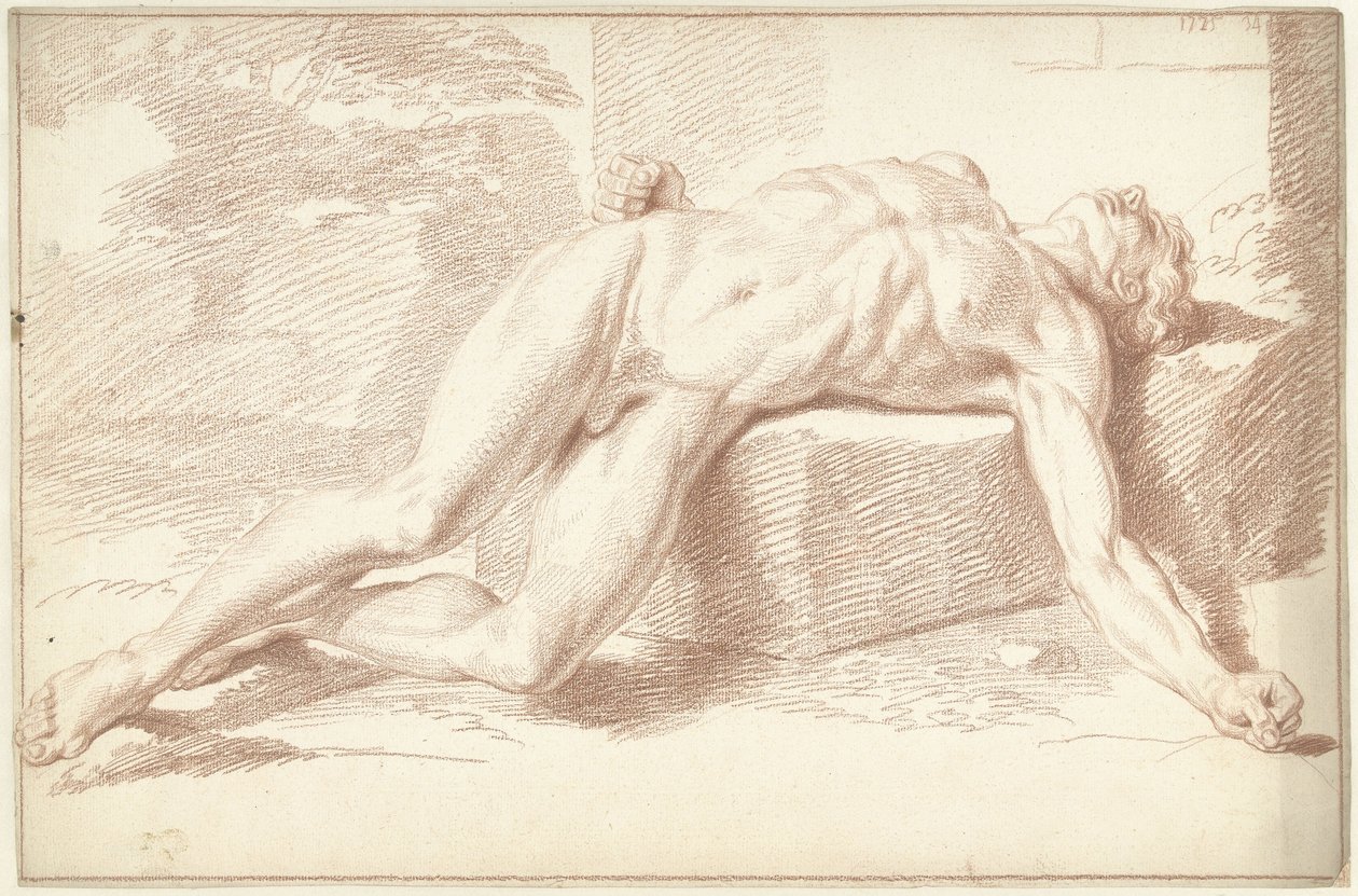 Mannelijk naakt, liggend op de rug door Louis Fabritius Dubourg