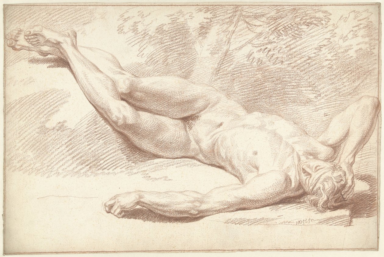 Mannelijk naakt, liggend op de rug, naar rechts door Louis Fabritius Dubourg