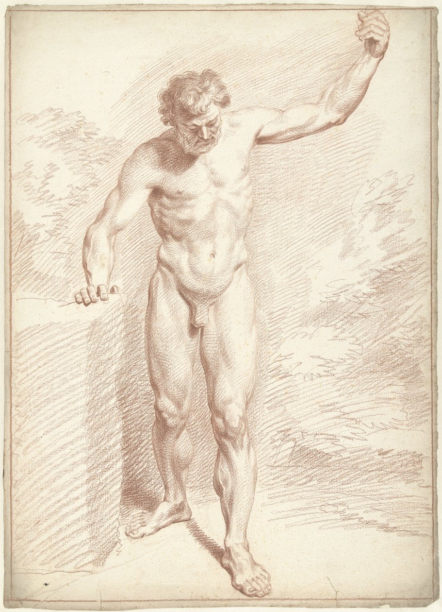Mannelijk naakt, staand, de linkerarm geheven door Louis Fabritius Dubourg
