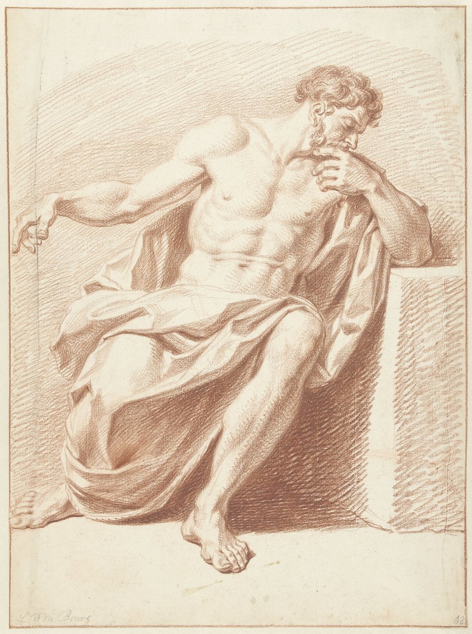 Studie van zittende man met omgeslagen draperie door Louis Fabritius Dubourg