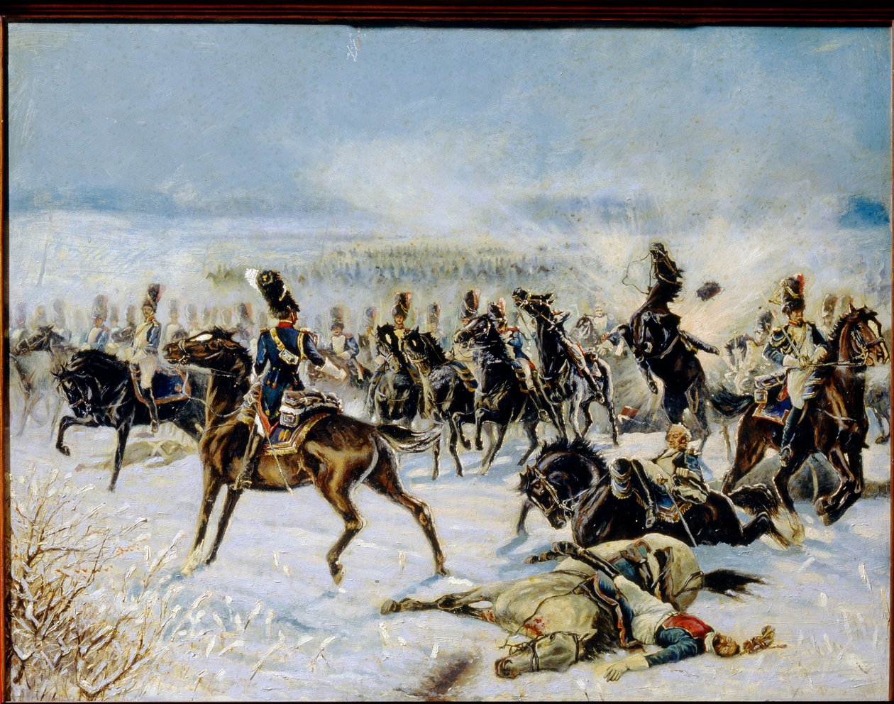 De slag bij Eylau, 20 februari 1807. Militaire confrontatie tussen het Franse Grande Armée van Napoleon I (1769-1821) en het Russische rijk. door Louis Ferdinand Malespina