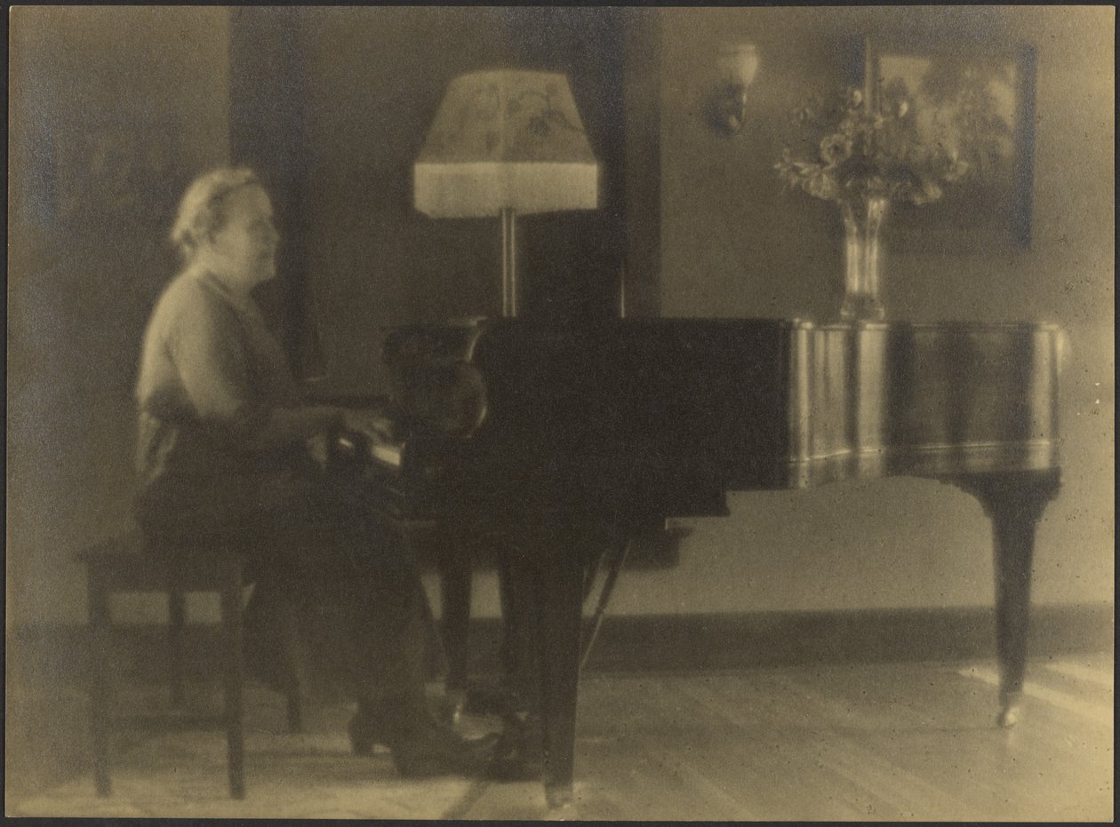 [Portret van een vrouw zittend aan de piano] door Louis Fleckenstein