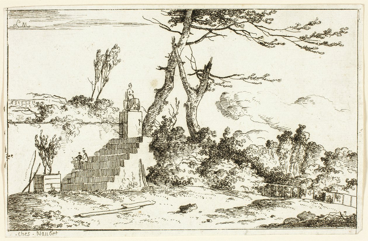 Landschap met Klassiek Standbeeld door Louis Gabriel Moreau