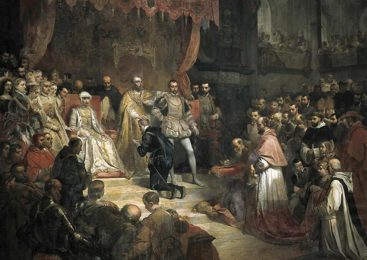 De abdicatie van Karel V ten gunste van zijn zoon Filips II door Louis Galna