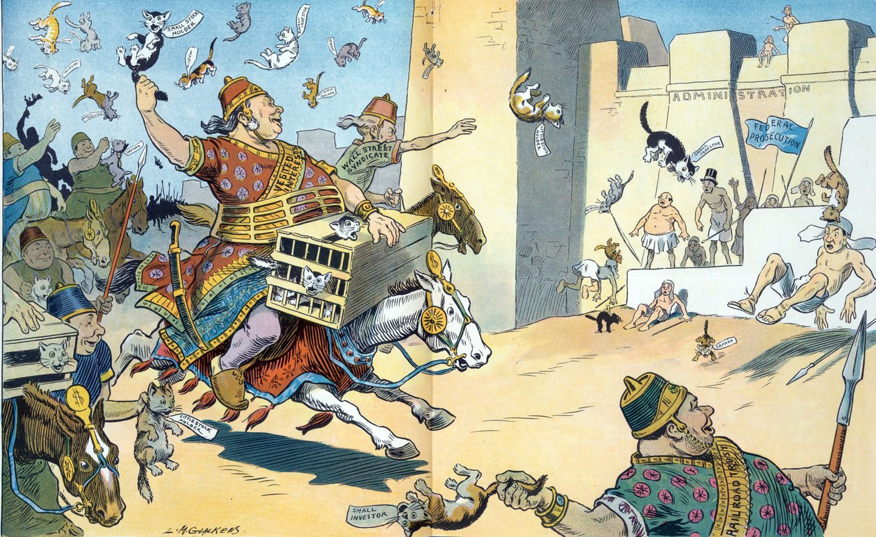 De Wall Street Perzen en de Washington Egyptenaren 1907. Illustratie toont de slag bij Pelusium met de Perzen geïdentificeerd als "gevestigde belangen". door Louis Glackens