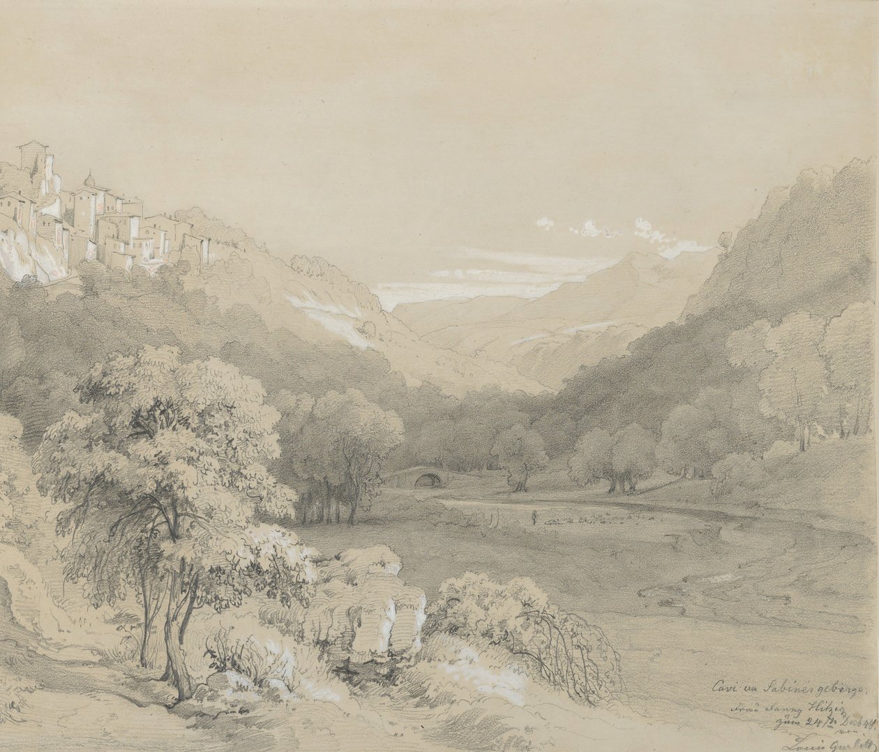 Een uitzicht op Cavi in de Sabijnse heuvels, 1848 door Louis Gurlitt