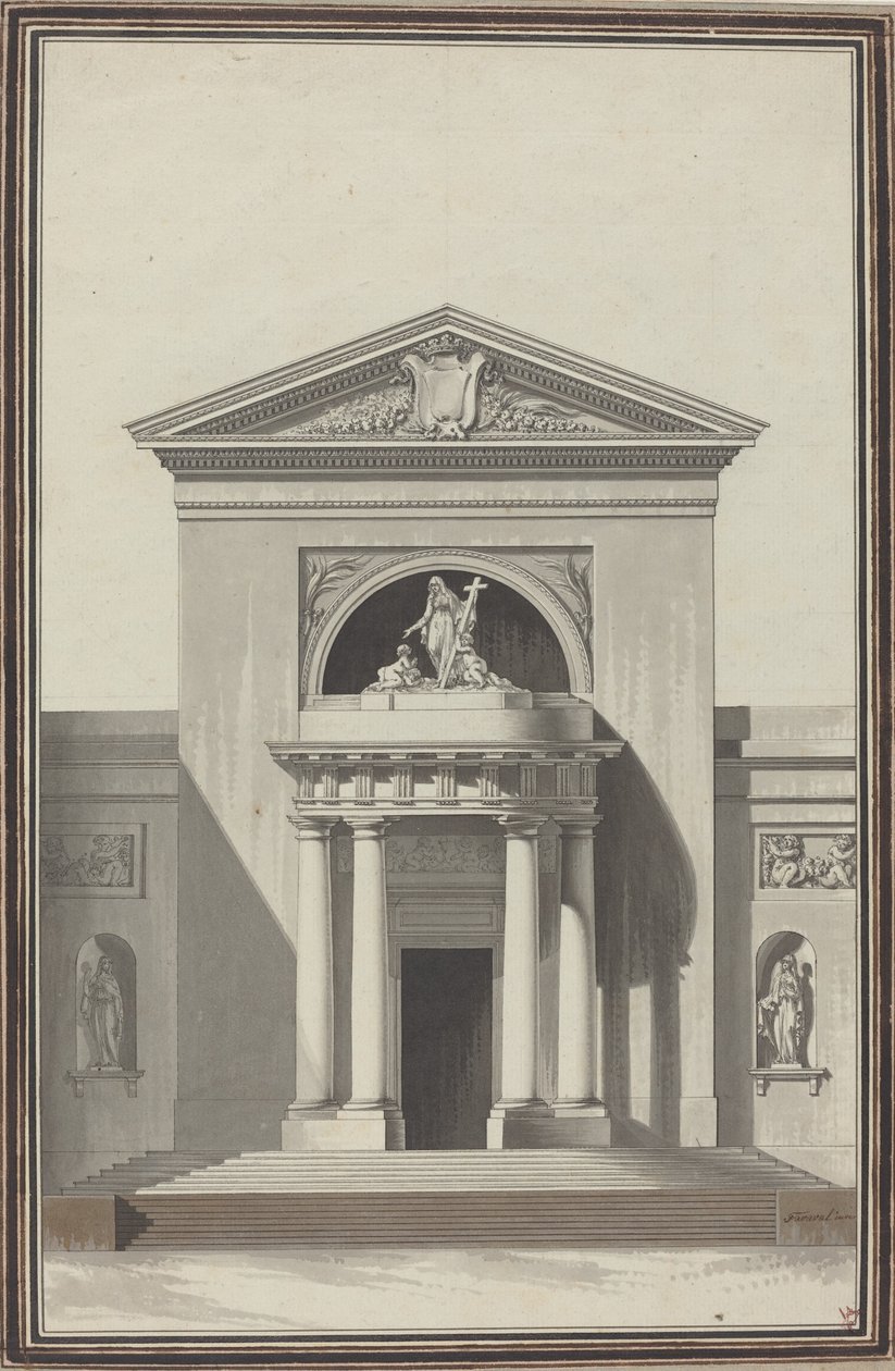 Gevel voor een Kerk met een Beeld dat Geloof Voorstelt door Louis Gustave Taraval