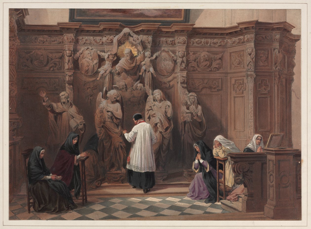 Biechtstoel, Kerk van St. Paulus, Antwerpen door Louis Haghe