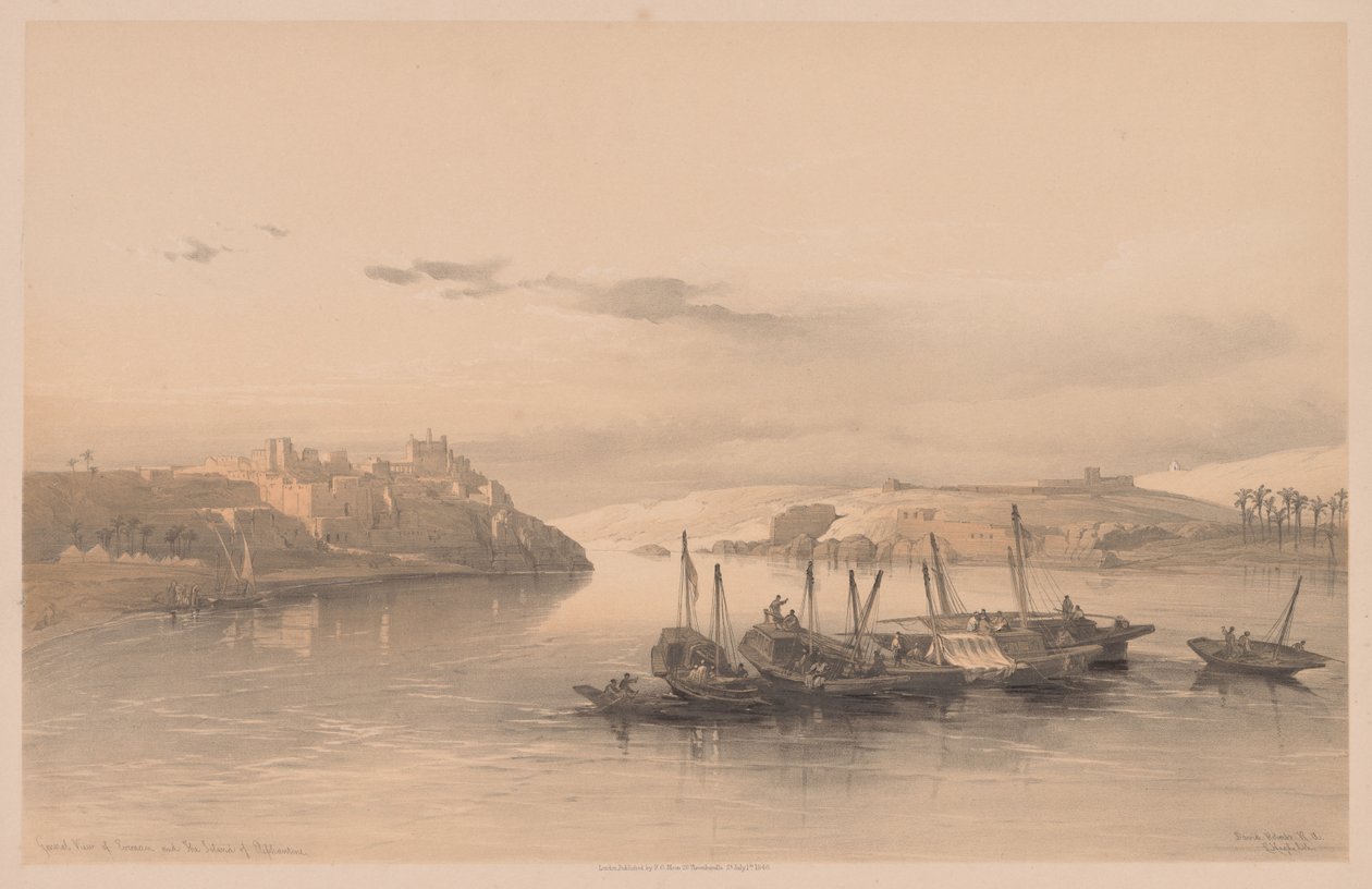 Egypte en Nubië: Deel II - Nr. 28, Algemeen Uitzicht op Asouan en het Eiland Elephantine door Louis Haghe