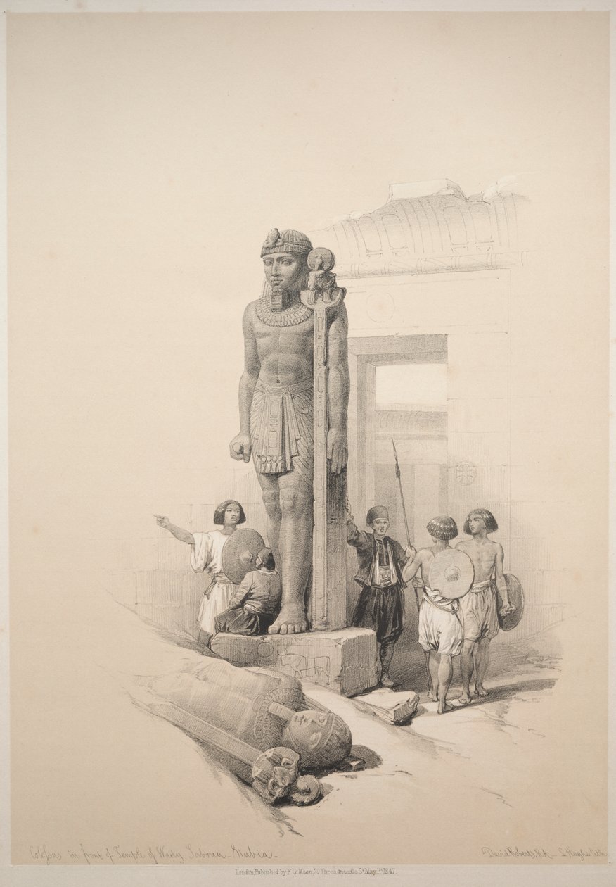 Egypte en Nubië: Deel II - Nr. 7, Kolossen bij Wady Saboua door Louis Haghe