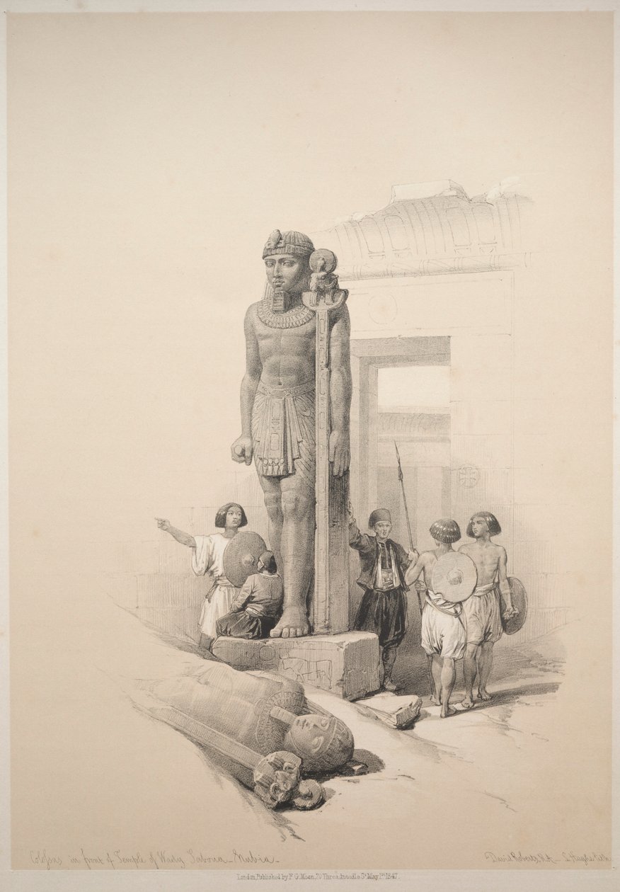 Egypte en Nubië: Deel II - Nr. 7, Kolossen bij Wady Saboua, 1838 door Louis Haghe