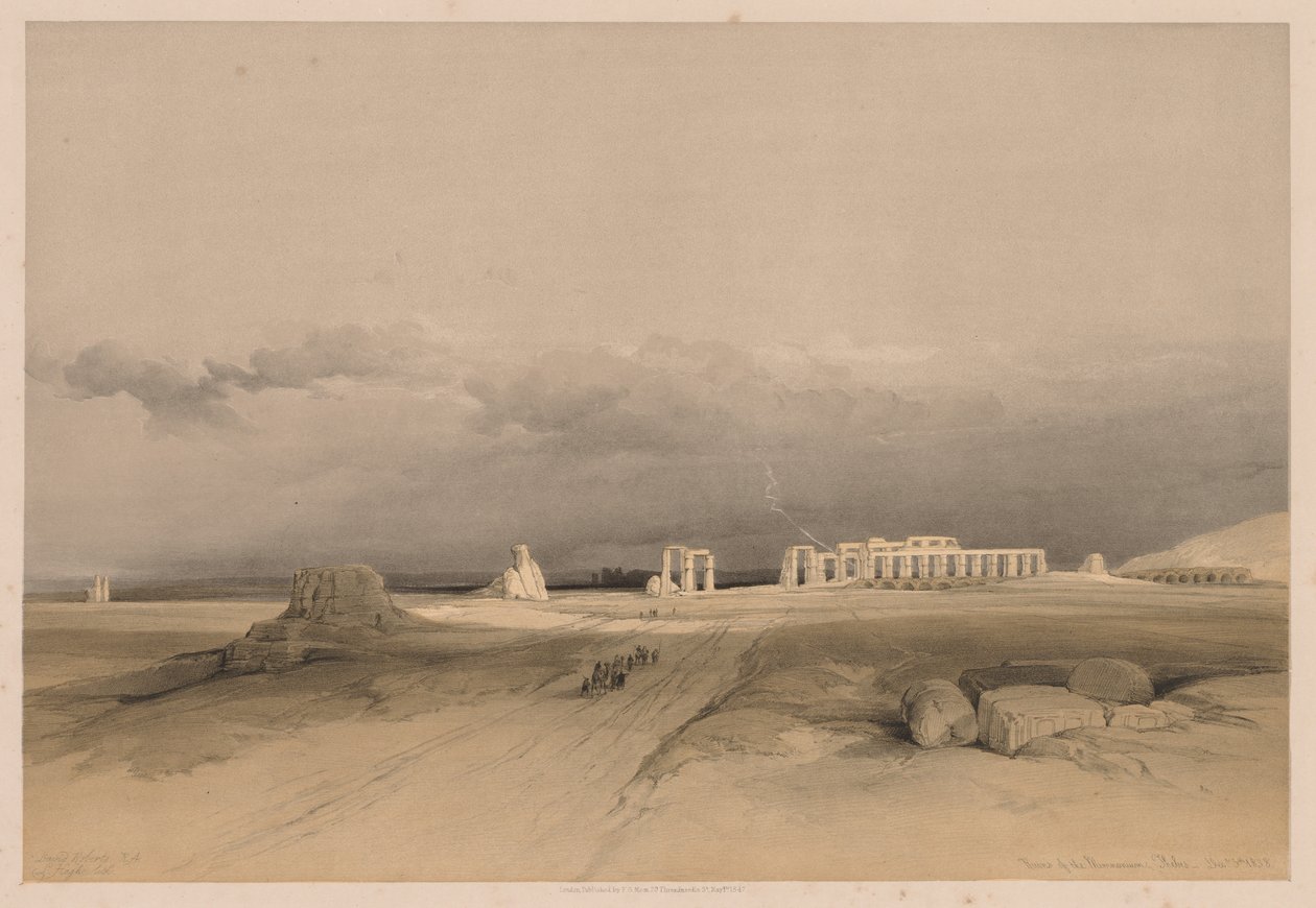 Egypte en Nubië: Deel II - Nr. 8, Ruïnes van het Memnonium, Thebe, 1838 door Louis Haghe