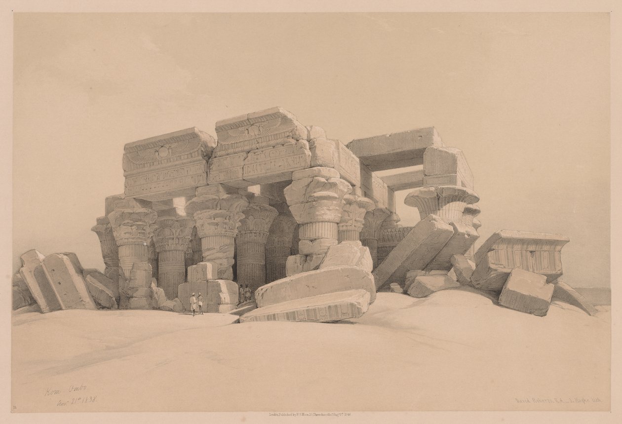 Egypte en Nubië: Deel I - Nr. 1, Nr. 2, Overblijfselen van de Portiek van de Tempel van Kom Ombo door Louis Haghe