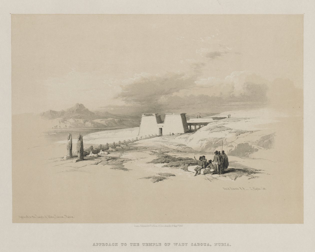 Egypte en Nubië, Deel I: Toegang tot de Tempel van Wady Saboua, Nubië, 1847 door Louis Haghe