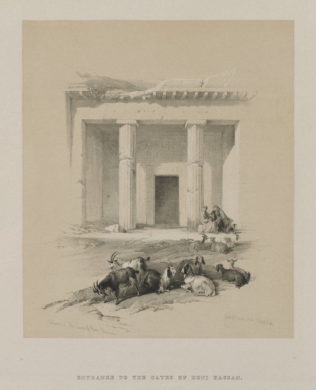 Egypte en Nubië, Deel I: Ingang van de grotten van Beni-Hasan door Louis Haghe