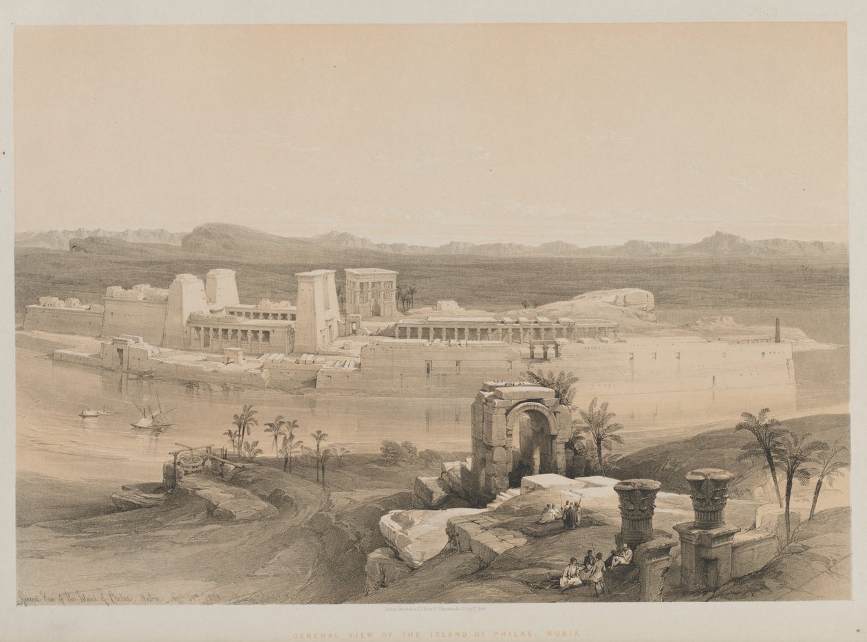 Egypte en Nubië, Deel I: Algemeen Uitzicht op het Eiland Philae, Nubië, 1846 door Louis Haghe