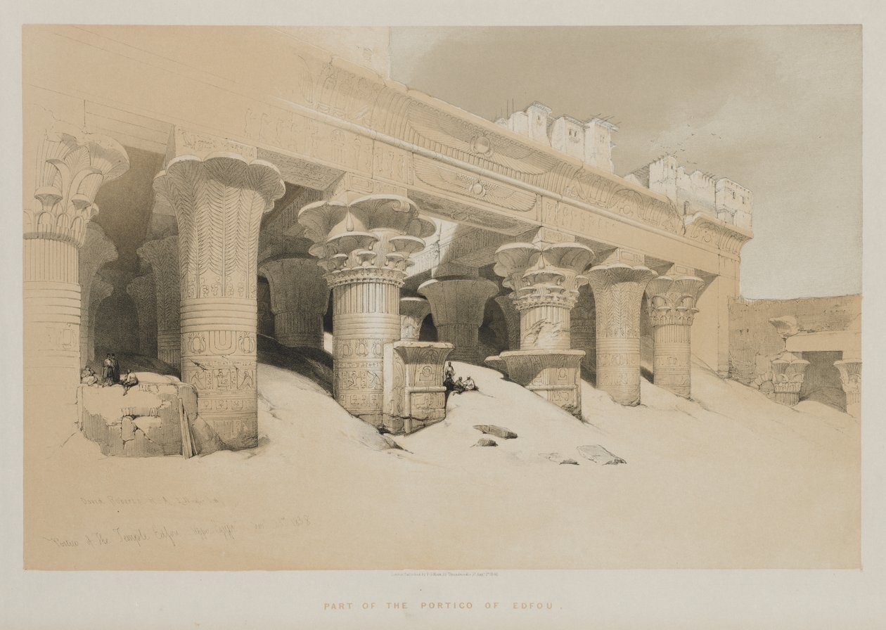 Egypte en Nubië Deel I: Portiek van de Tempel Edfou, Opper-Egypte door Louis Haghe