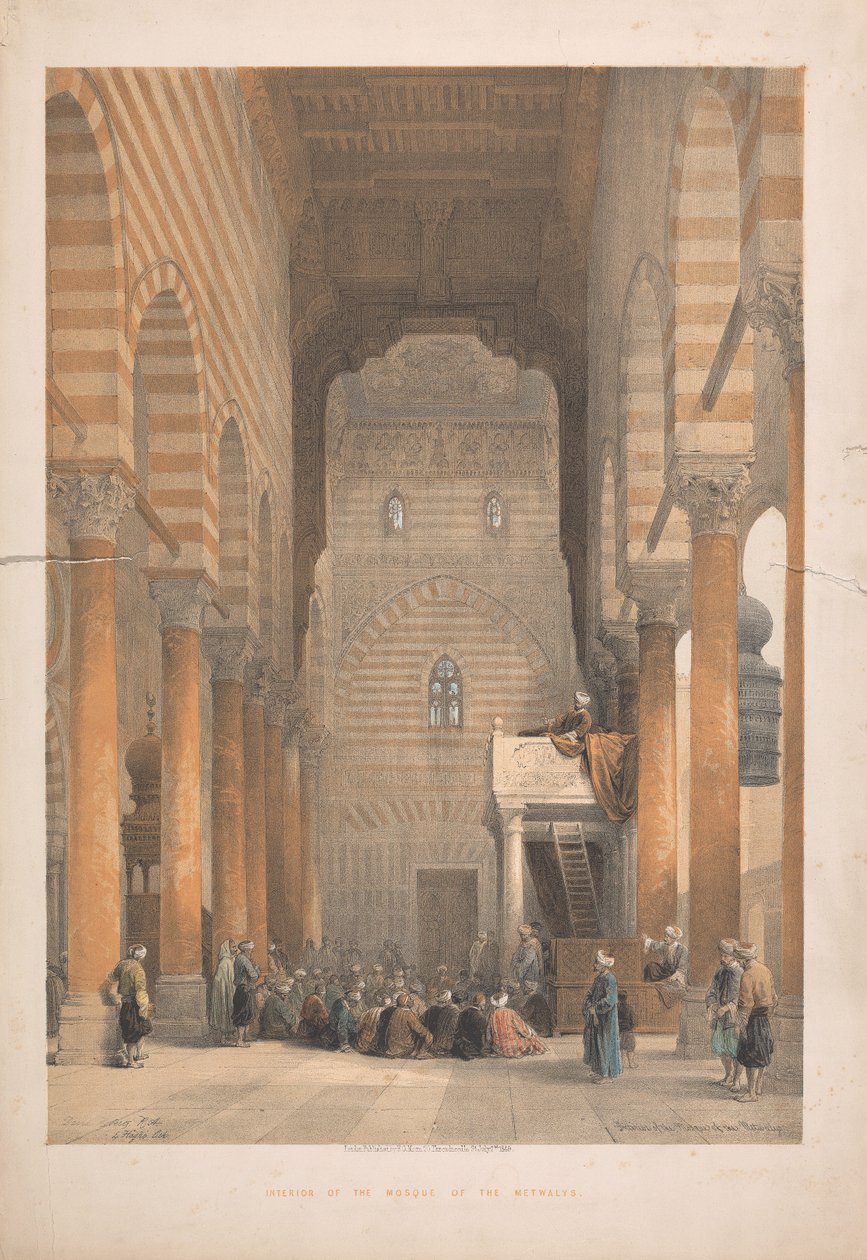 Interieur van de moskee van de Metwalys door Louis Haghe