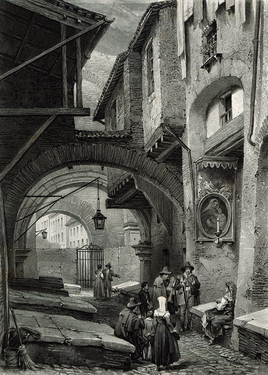 Het getto, Rome, gegraveerd door S.V. Hunt, Cassell und Company, 1847 door Louis Haghe