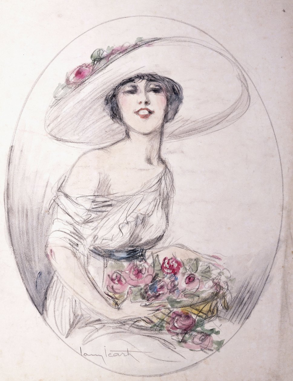 Meisje met Bloemenboeket door Louis Icart