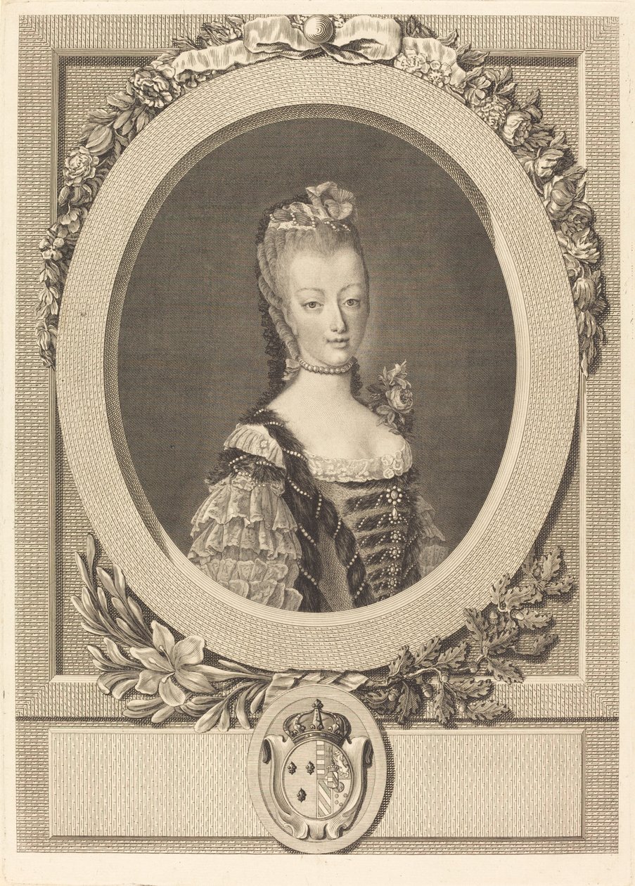 Marie-Antoinette van Frankrijk door Louis Jacques Cathelin after Jean Martial Fredou