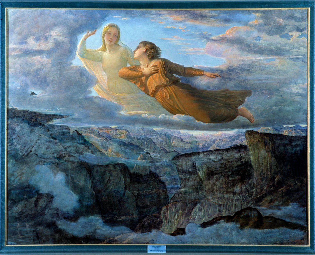 Het gedicht van de ziel; Het ideaal, een jonge vrouw opgeheven in de lucht boven een berglandschap en vergezeld door een muze in een lyrische sfeer. Lyon, Musee Des Beaux Arts door Louis Janmot