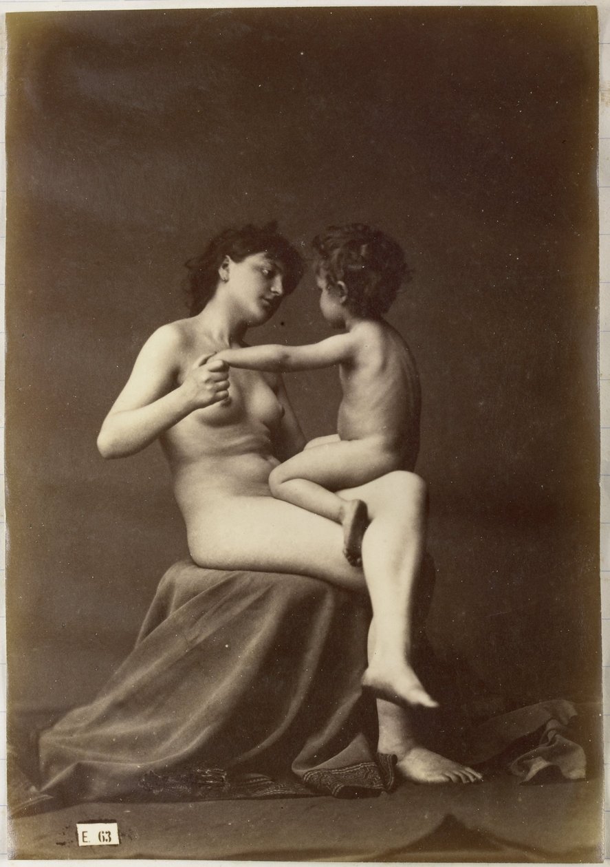 Studie van een vrouwelijk naakt, zittend met een naakt kind op schoot door Louis Jean Baptiste Igout (attributed to)
