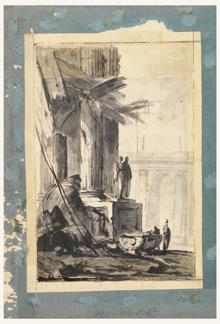 Tekening, Ruïne Fantasie, ca. 1762 door Louis Joseph Le Lorrain