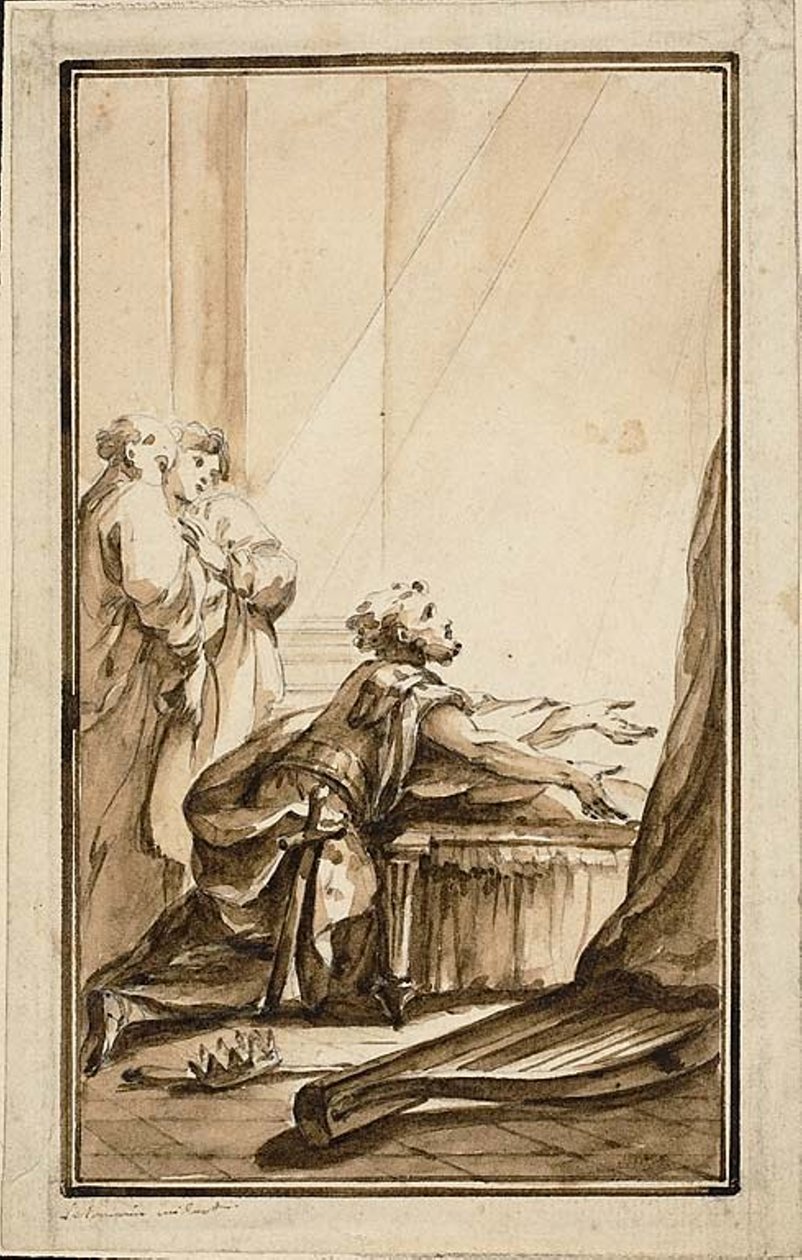 Koning David Knielend in Berouw door Louis Joseph Le Lorrain