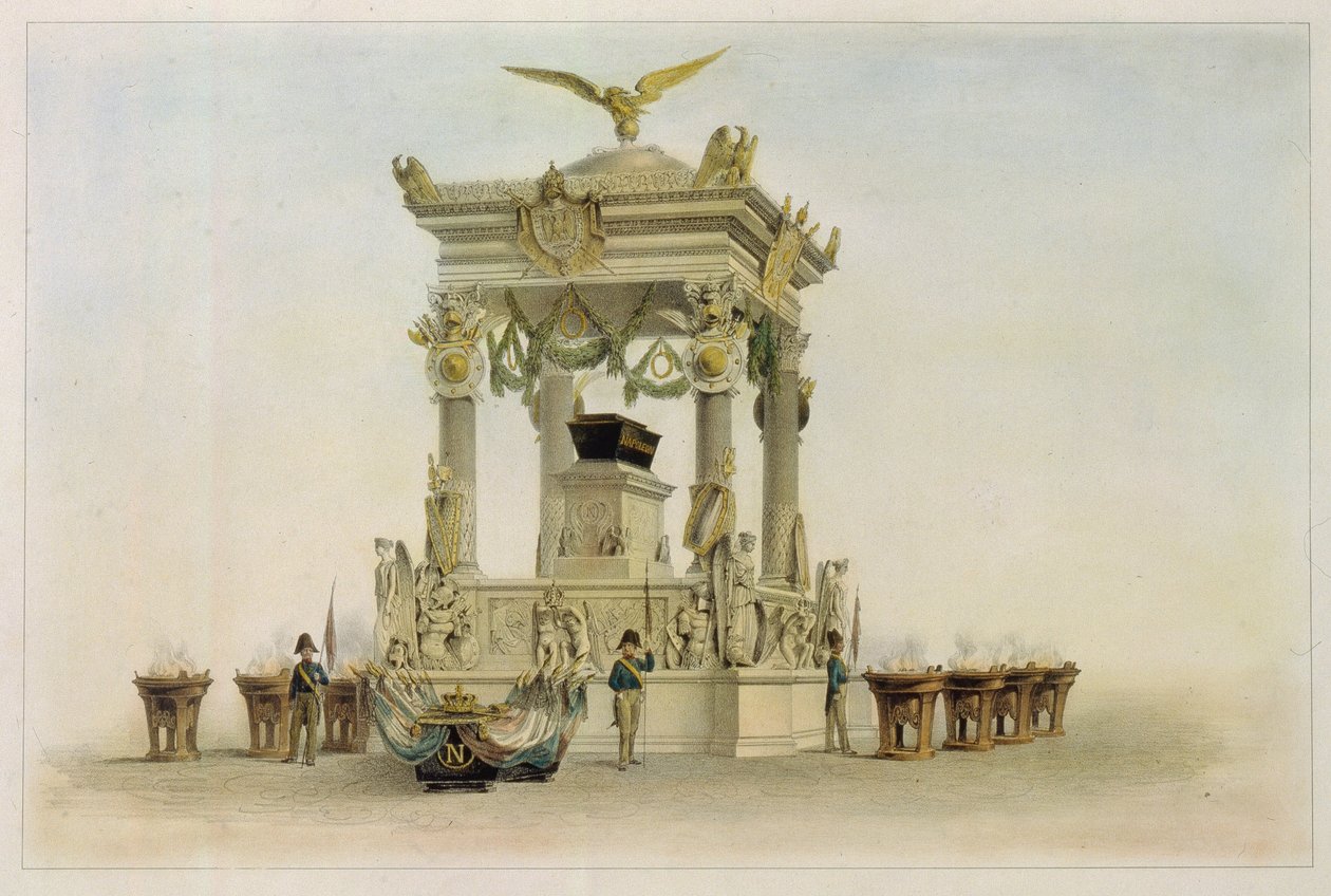 De kist van Napoleon I Bonaparte (1769-1821) in de kerk van Les Invalides (Parijs, Frankrijk) door Louis Jules Arnout