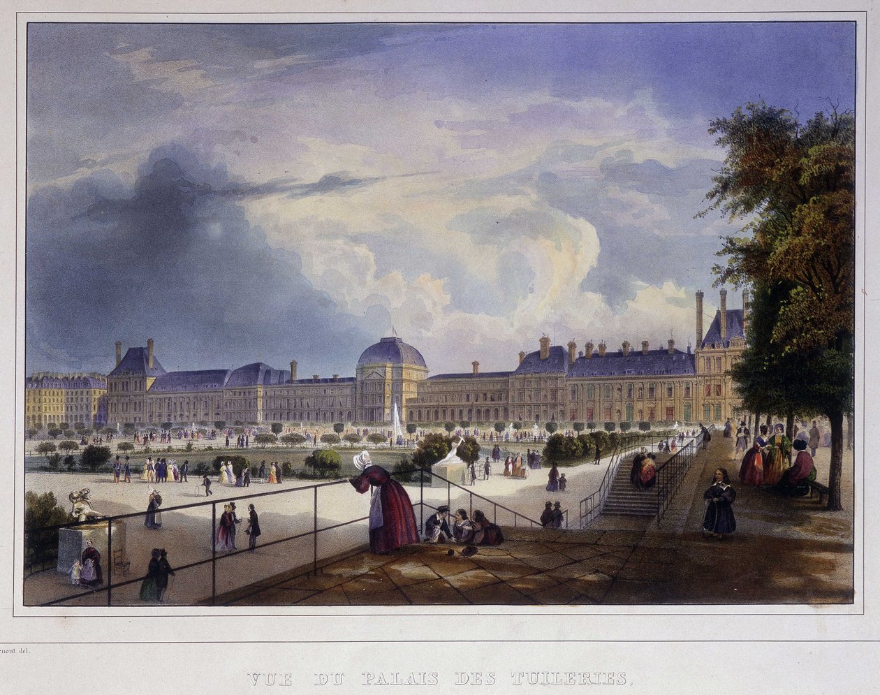 Zicht op het Palais des Tuileries - in Paris en 1837 door Louis Jules Arnout