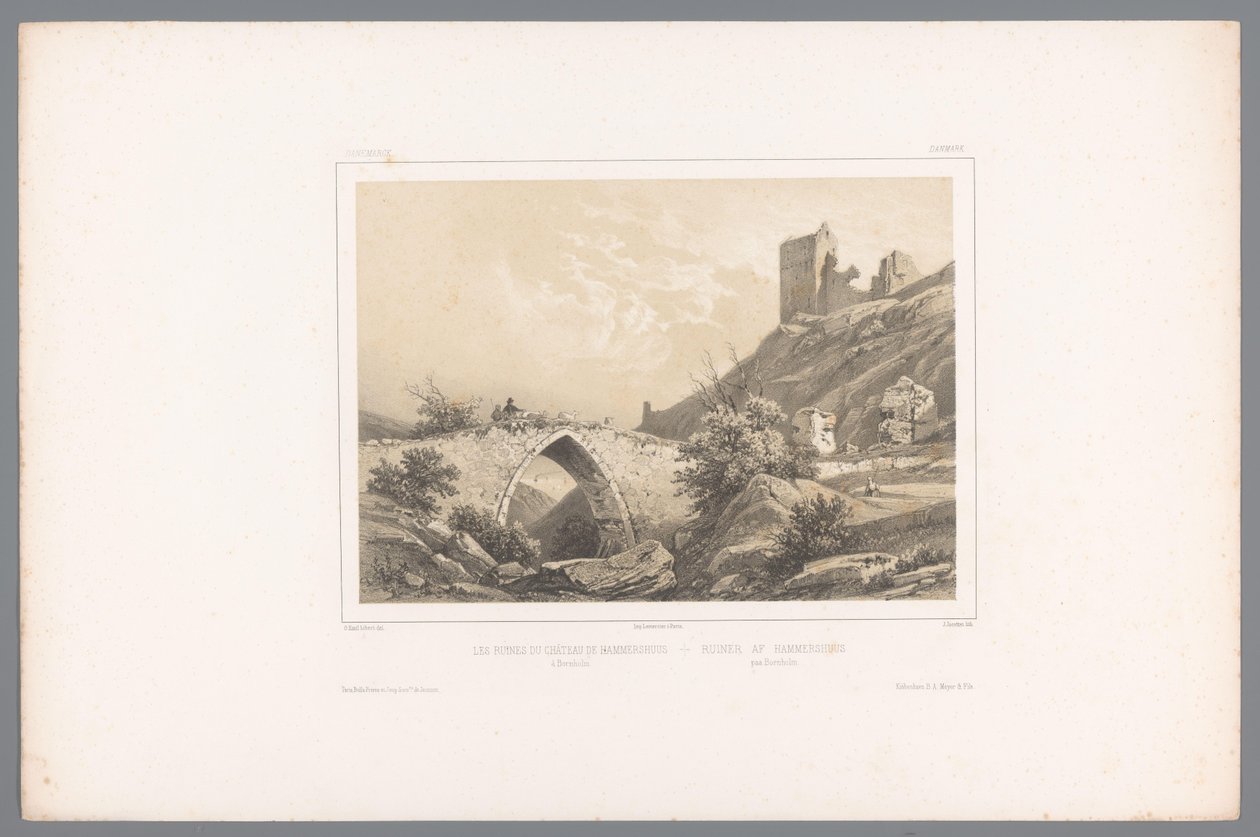 Zicht op de ruïne van het kasteel van Hammershus door Louis Julien Jacottet