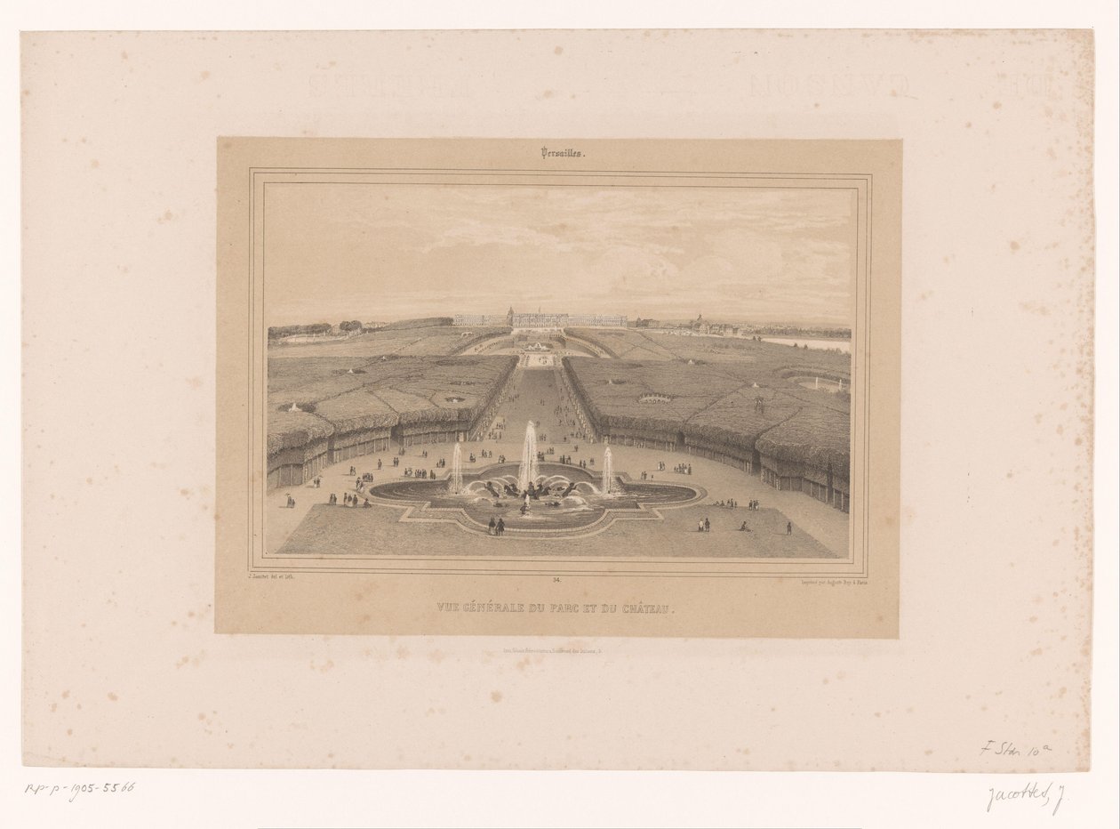 Zicht op de tuinen van Versailles door Louis Julien Jacottet