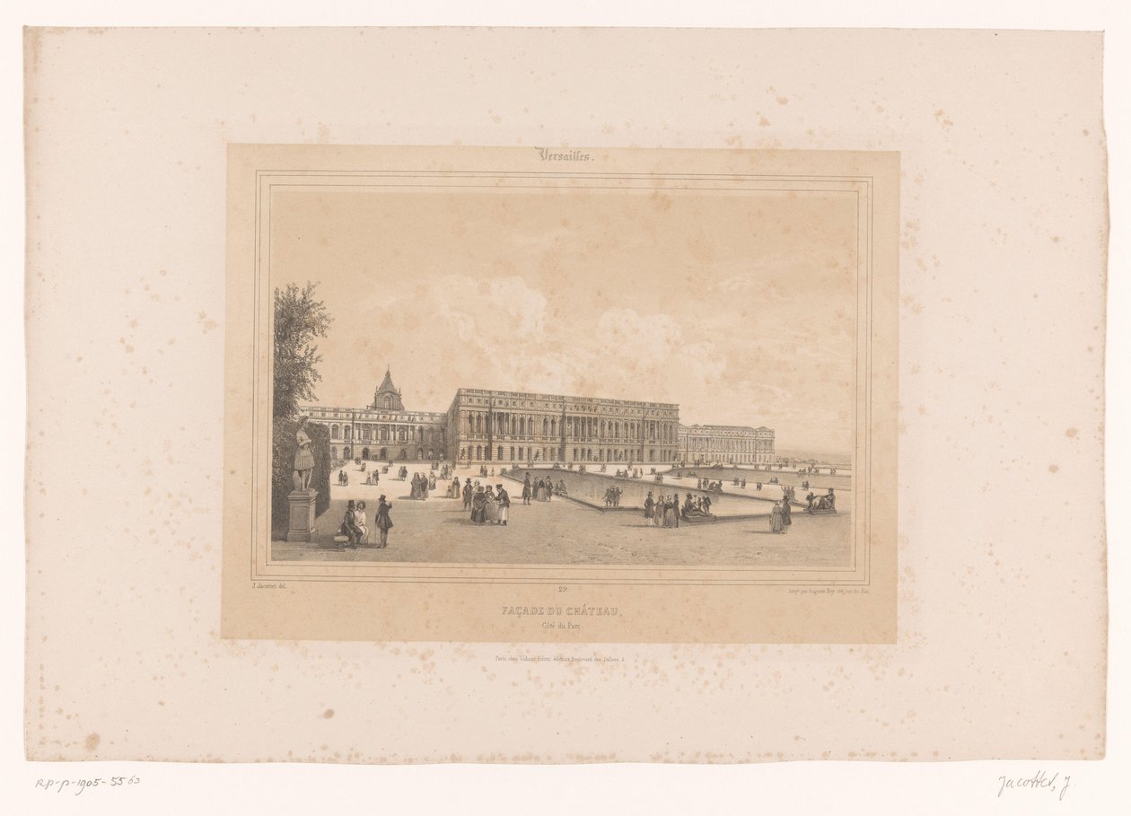Zicht op het kasteel van Versailles vanuit de tuinen door Louis Julien Jacottet