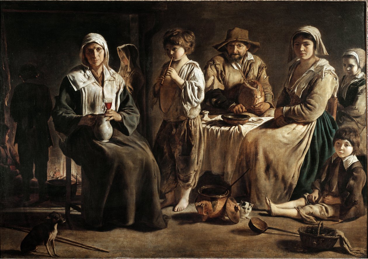 Een boerenfamilie in een interieur door Louis le Nain