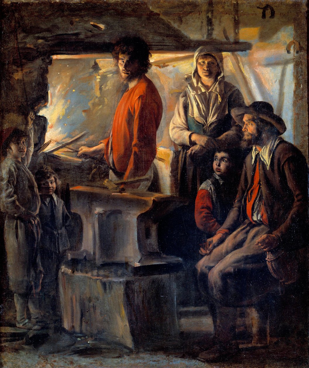 De smid of de hoefsmid in zijn smederij door Louis le Nain