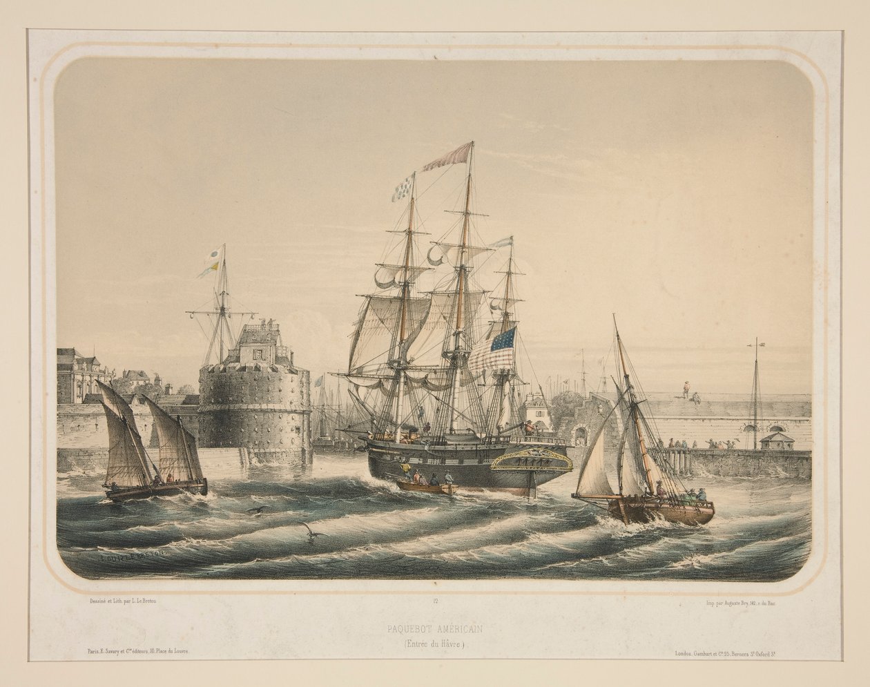 Amerikaans stoomschip (Entree van Le Havre) door Louis Le Breton