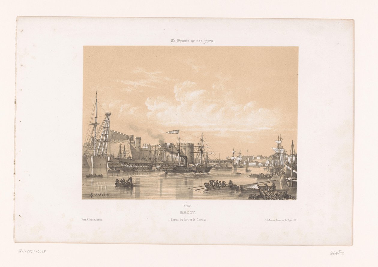 Zicht op de haven en het kasteel van Brest door Louis Le Breton